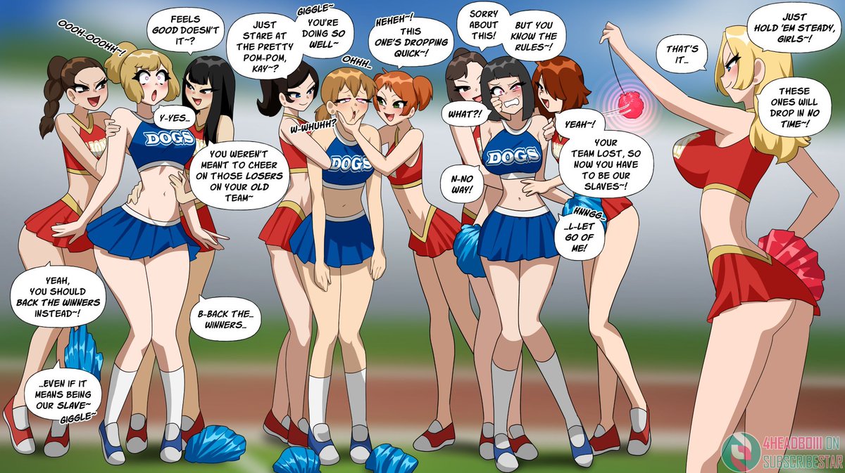 4Headboiii's tweet photo. the winner takes all~!!🏆️

...including the losing teams cheerleaders~😳

theyll become hypnotized slaves for the girls on the winning team~!😵‍💫
spending the rest of their days in mindless servitude~~🤤

...but at least they wont be cheering on LOSERS anymore~!!🤣

teehee~😋 https://t.co/JnmRQ7cvoA