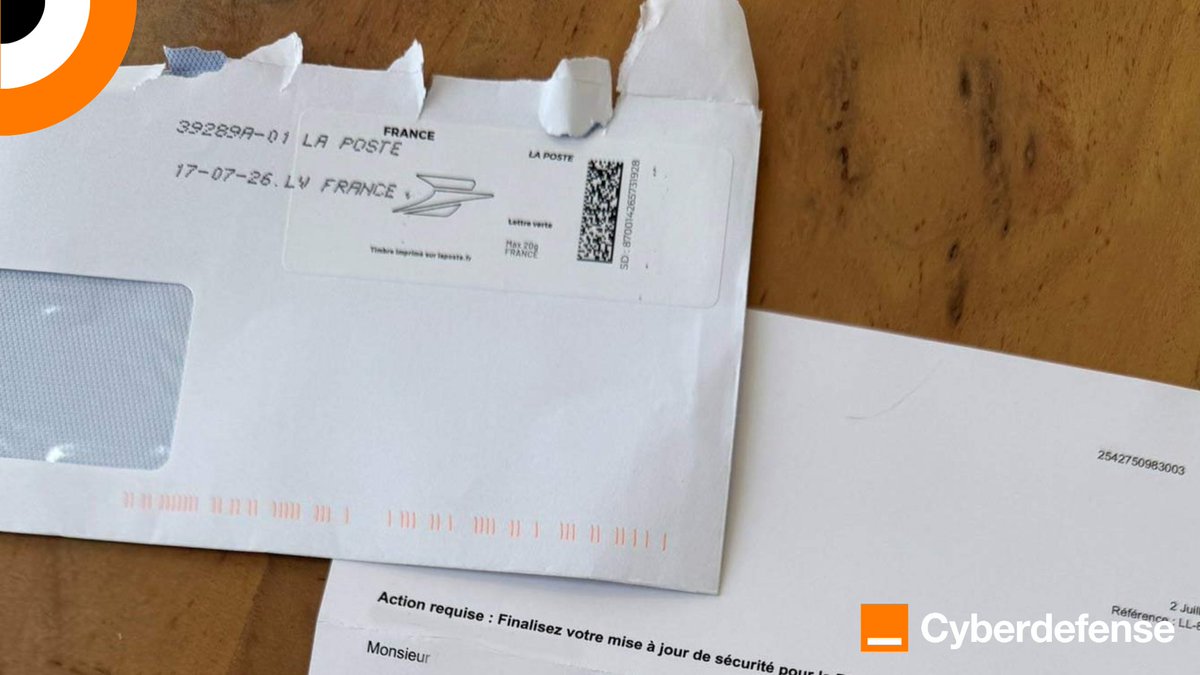 OrangeCyberFR's tweet photo. 🚨 Cette semaine on vous parle d’une arnaque littéralement timbrée... ou quand le phishing arrive dans votre boîte aux lettres 📬

🔎 Décryptage  https://t.co/udED4w3c6e https://t.co/3WRUdJRwgu