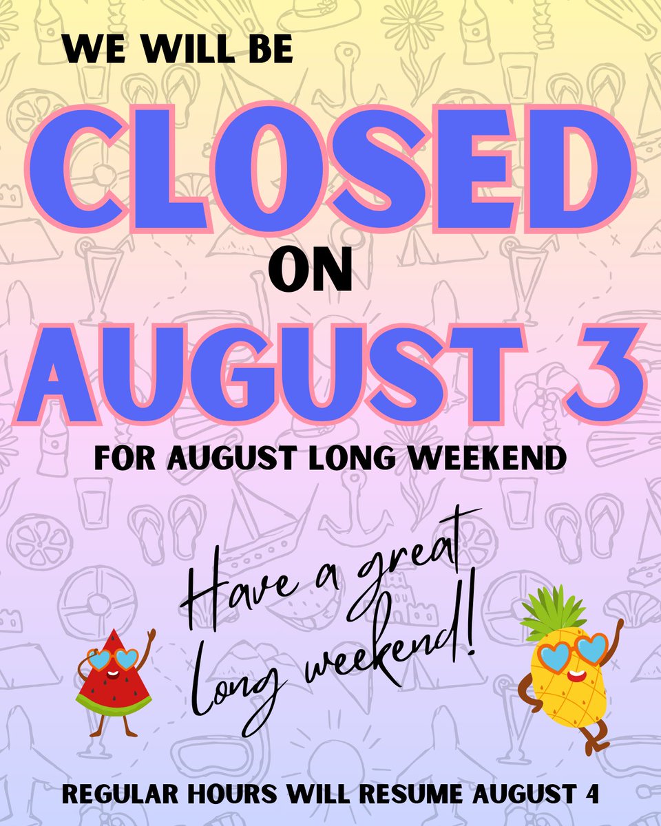 FreddiesPaint's tweet photo. Long weekend mode: ON ☀️😎
Just a heads up that we'll be closed Monday, August 3 for the August Long Weekend so our team can enjoy a well-deserved day off.
We'll be back and ready to help on Tuesday! Have a safe and happy long weekend! 🌿 https://t.co/w1h9pl5kYv
