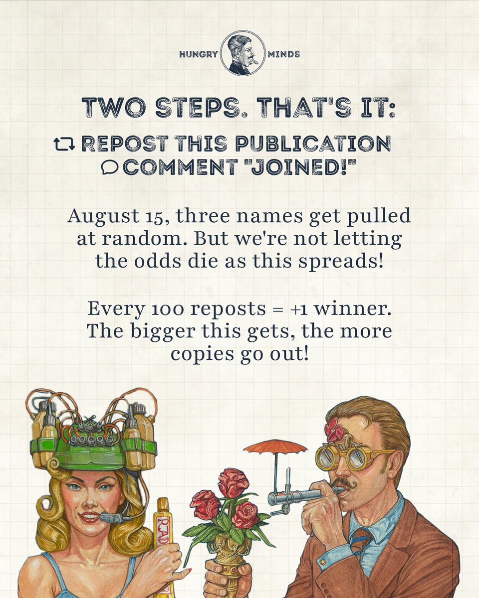 hungrymindsart's tweet photo. The Black Book is coming out soon, and we're celebrating with a contest.

Most contests get worse the more people join. This one gets better.

Three free copies of The Black Book: The Ultimate Guide to Alternative Inventions (https://t.co/IHifCVmAIC), drawn August 15 — plus one extra winner for every 100 reposts.

Repost this, comment "JOINED!", you're in!

Good luck!