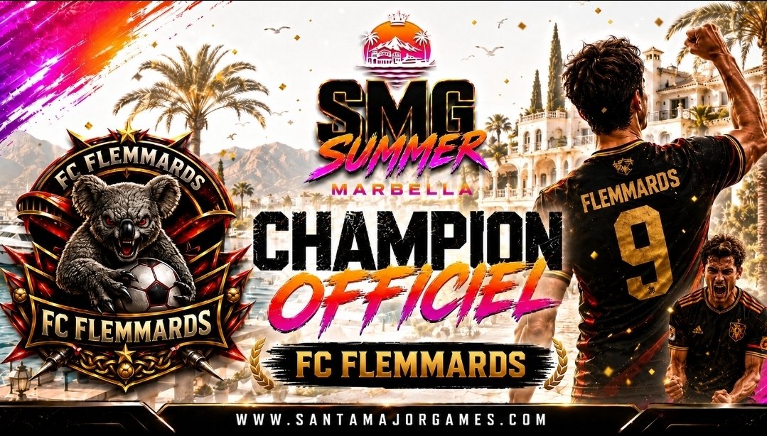 SMG_TheGame's tweet photo. 🏆 SMG SUMMER MARBELLA – PODIUM FINAL

🥇FC FLEMMARDS
🥈XWS AGUIAS ESPORT
🥉PFC MTP 1994

Félicitations aux trois équipes qui composent ce magnifique podium 

Merci à l’ensemble des clubs pour leur engagement, leur sérieux tout au long de la compétition. ☀️ https://t.co/QvDp3lVCcu