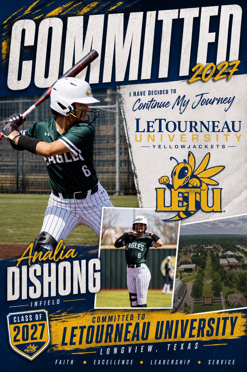analia2027's tweet photo. So happy to announce my verbal commitment to LeTourneau University! I wanna thank Coach Mize for the amazing opportunity. Thank you God for guiding me and thank you to the coaches who have gotten me here! Its been a long journey, but I feel very blessed to be where I am today. https://t.co/WzzivGHXLL