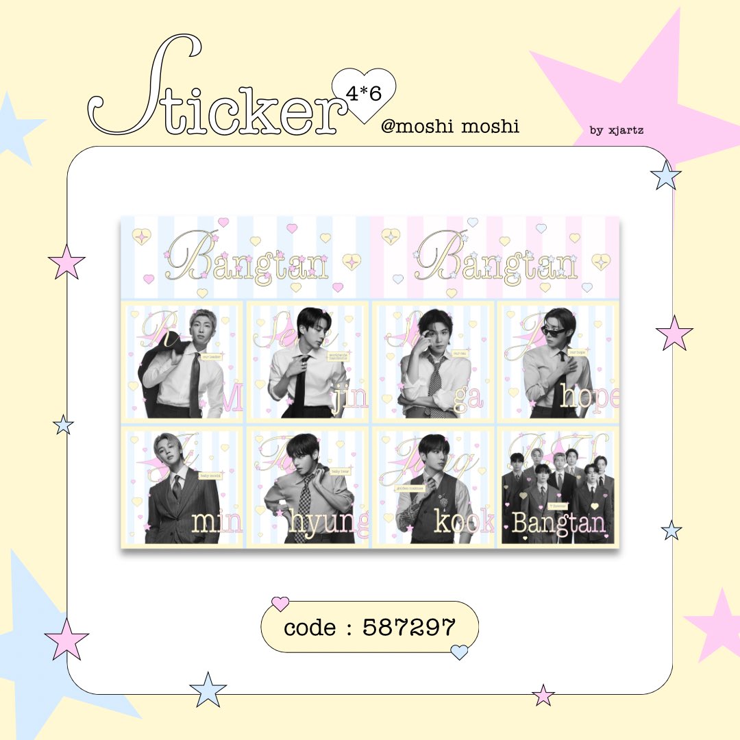 xjartz's tweet photo. pls rt before use kub🤍
sticker 4*6 @ moshi moshi by xjartz

code : 587297

ใครปริ้นแล้วอย่าลืมมาอวดกันนะคับ ໒ྀི꒰ ◞ ‌ ◟ ꒱ྀིა
#artworkอาร์มี่ #bts https://t.co/e4B928agTW