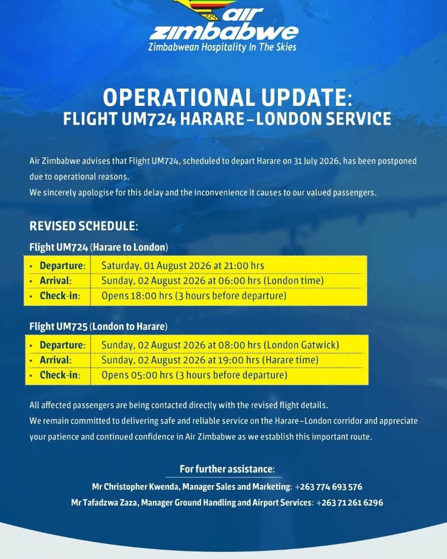 daddyhope's tweet photo. When Air Zimbabwe’s new Harare–Gatwick route was announced, I made the point that we should not be celebrating the launch of a new route oblivious to our realities. Instead, we should be asking who is managing it.

Air Zimbabwe did not fail because it lacked aircraft. At Independence, the ZANUPF government inherited a fleet of 21 aircraft from the Rhodesian government. Today, only one or two aircraft are operational. That tells you the problem has never been the availability of planes; it has been the quality of management.

I am therefore not surprised by what happened yesterday. A professionally run airline should never cancel or disrupt a long-haul service simply because one pilot falls ill. 
Airlines routinely maintain standby flight crews for each aircraft type they operate. That is standard industry practice because unforeseen circumstances are part of aviation. But someone slept on his job in Harare.

The problem in Air Zimbabwe’s case lies in the arrangement it entered into. This route is not being operated by Air Zimbabwe pilots but by a foreign crew supplied under the aircraft lease arrangement. Instead of having a reserve crew, Air Zimbabwe failed.

A competent management team would have ensured that Zimbabwean pilots were trained and certified on the leased aircraft from the outset. That way, if a member of the foreign crew became unavailable, a qualified Air Zimbabwe pilot could immediately step in and operate the flight.

Air Zimbabwe can’t fly the aircraft because they are banned to flying into London because the Zimbabwean aviation authorities who certify them failed an audit. 

The absence of such contingency planning reflects a serious management failure. It reinforces what I have said for years that governments have no business running commercial airlines. Airlines are businesses, not government departments.

Britain does not own a state owned airline. The United States, the world’s largest economy, also does not own a state owned airline. South Africa owns one and it is a total mess. Private airlines compete, innovate, create jobs, generate tax revenue, and bear their own commercial risks. Governments should concentrate on governing, creating sound economic policies, and regulating the aviation sector, not trying to run airlines.

When a state-owned airline loses money, it is not the airline that ultimately pays the bill. It is the taxpayer. Every operational failure, every bailout, every poorly negotiated lease, and every management mistake is financed by public funds that could have been spent on hospitals, schools, roads, or other essential public services.

If I were ever in a position to make such a decision, I would privatise Air Zimbabwe and allow competent private investors to operate it on commercial principles. Government’s responsibility should be to create an environment in which Zimbabwean entrepreneurs can establish successful airlines, compete fairly, create employment, generate tax revenue, and connect Zimbabwe to the world.

Keeping a chronically loss-making, dysfunctional national airline alive simply because of sentiment or politics serves no one. It merely transfers the cost of poor management onto ordinary taxpayers, who are forced to subsidise an airline that has repeatedly failed to operate as a sustainable commercial business.
