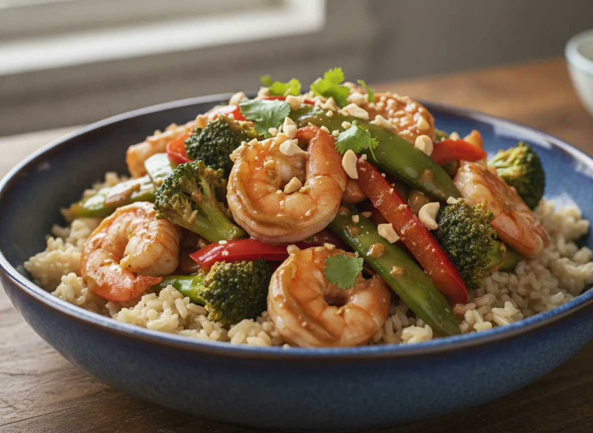 jaxily's tweet photo. Ugh, "what's for dinner?" again? ๐ฉ This Shrimp & Veggie Stir-Fry with Peanut Sauce is a lifesaver! So quick, so good. ๐ค๐ฅ๐ https://t.co/mxa4iyv0pn #CookingLucid #WeeknightDinner https://t.co/B1T4cDXMfi