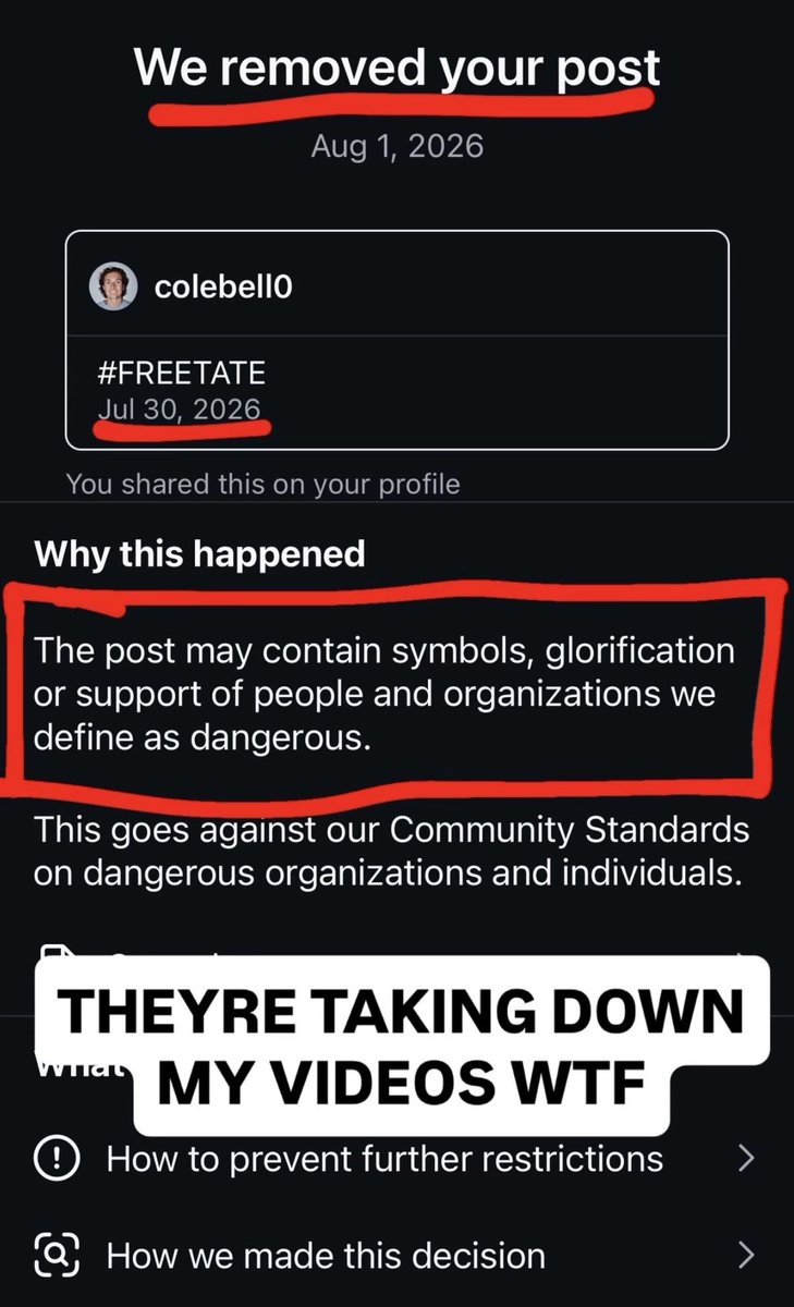 neoupdateshq's tweet photo. 🚨Instagram is back to censoring Andrew Tate content, including the #FREETHETATES hashtag. 👀

Just look at what’s happened since they’ve been locked up:

-Fauci’s been acknowledged as a fraud and c*vid was never real 
-Spain let in THOUSANDS of migrants and dozens k*lled because of it
-UK’s new PM Andy Burnham

They want to silence Tate, cancel the Emergency Meetings so nobody talks about it and censor the truth‼️