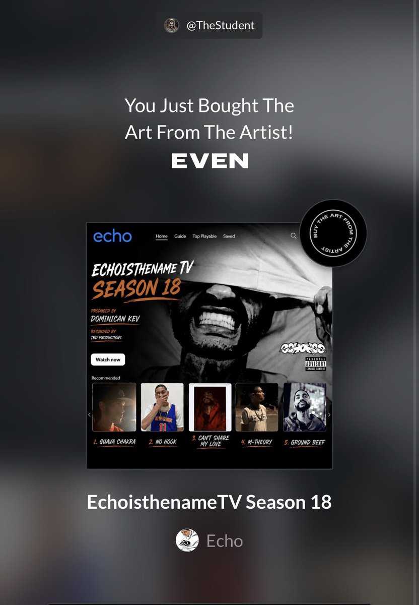 TheStudentTBD's tweet photo. @echoisthename Man fuck them! I’m a part of this, even if minimal, but I still support cause I’m a fan. 

I know I haven’t purchased every piece cause of my involvement but I support you bro! 

Weather financially or for what, if little, I can provide to help you succeed . I want you to win! https://t.co/bFRQfhDwfz