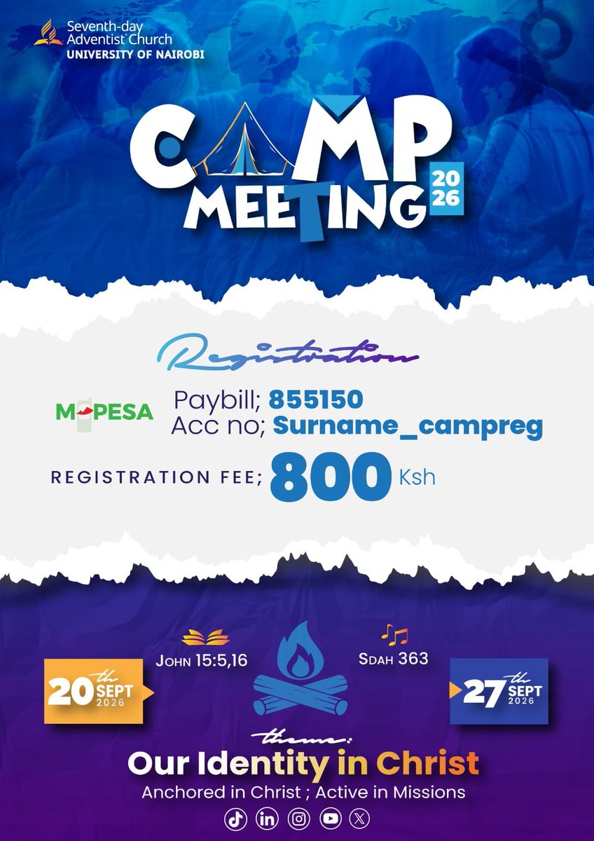 uonsda_org's tweet photo. There’s the camping. There’s singing.There's food-plenty of it infact😋
But most of all? There’s *God meeting us right there* 🙏🏽✨

Come experience it this year too🌱.

Register today via the link 👉
https://t.co/dQflnDxrA2

#Anchored in Christ
#Active in Missions https://t.co/IxzC4xJ9EF
