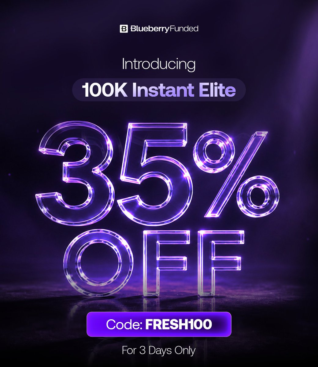 PropWireFX's tweet photo. 🚀 Introducing the NEW $100K Instant Elite Account! 💜

@BlueberryFunded

It's here! You can now take your trading to the next level with our brand-new $100K Instant Elite Account.

To celebrate the launch, we're giving you 35% OFF for the next 3 days only!🔥 https://t.co/bU8gzrBV8e