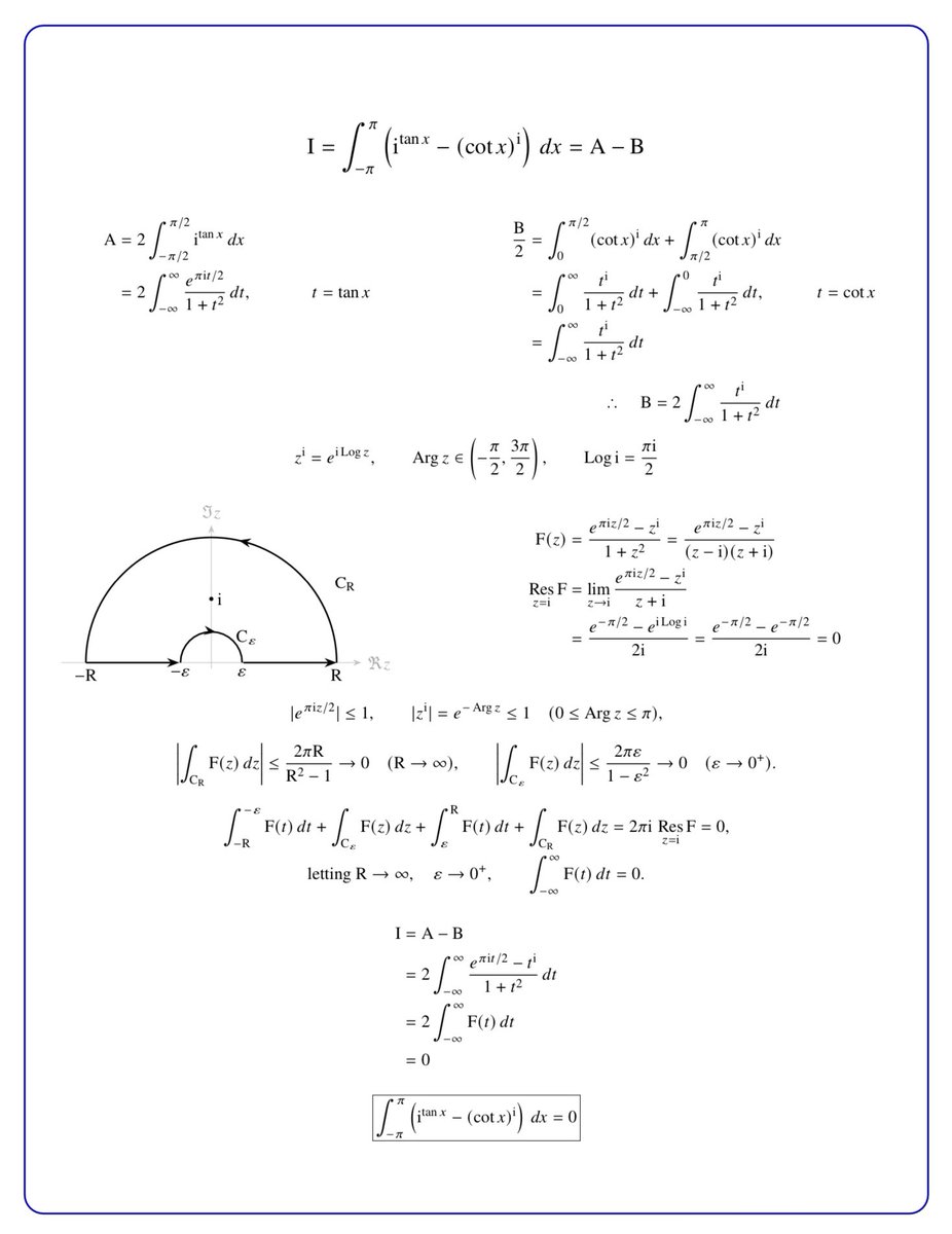 chris_juravich's tweet photo. #ComplexAnalysis Hereโs my residue theorem solution of the problem recently posted by @USDescartes. https://t.co/AUOzuEFTNT