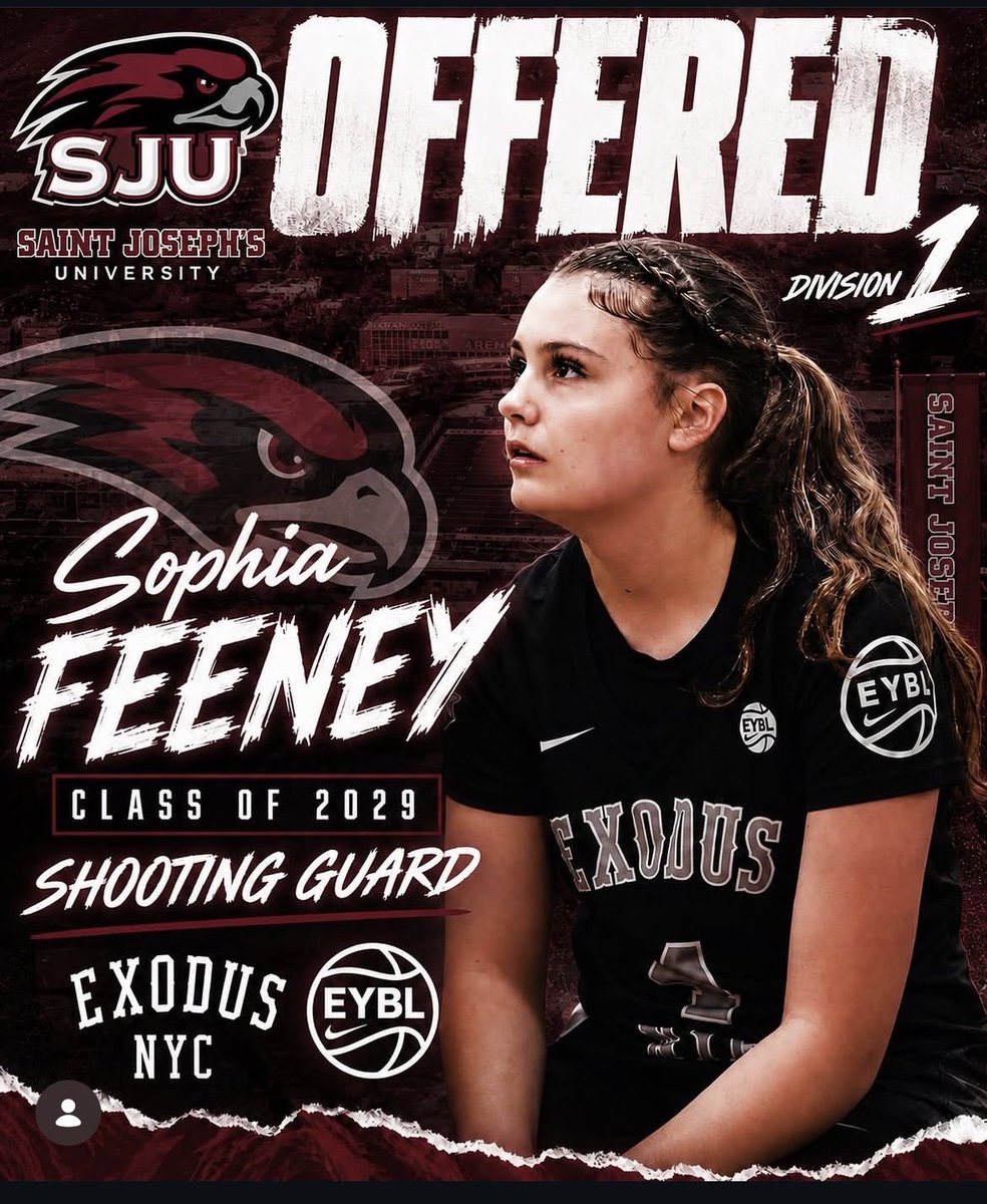 Sophia_Feeney4's tweet photo. After a great conversation with Head Coach @CindyGriffin11 and Assistant @CoachAshleyPrim, I am beyond blessed to receive a DIVISION ONE offer to @SJUHawks_WBB. 
@Exodushoops @BeesBasketball1 https://t.co/h7joiwPX4F