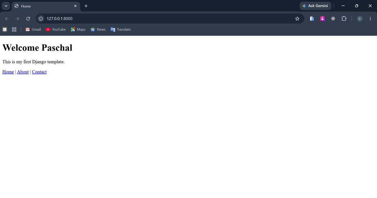 Oc_paschal_code's tweet photo. Day 16 Learning Backend (Python)

Today, I learned about Django Templates and how they are used to display HTML pages instead of returning plain text responses.

I also learnt how to create and connect templates to views, and pass data from a view to a template. https://t.co/nj6N9SI0Xq