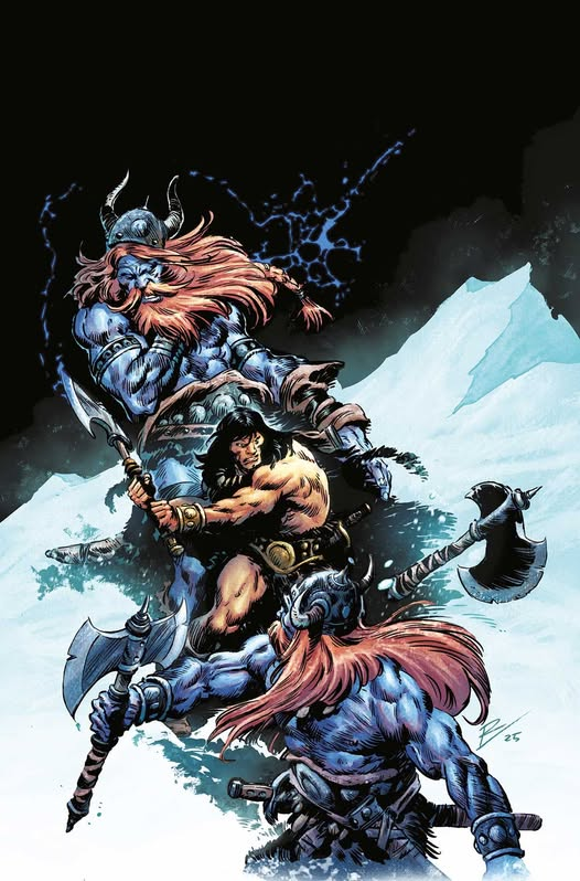 fabiaschi's tweet photo. Conan vs ice giants. Cover variant from the #25 edition by Rob De La Torre https://t.co/ECcajHxqvI