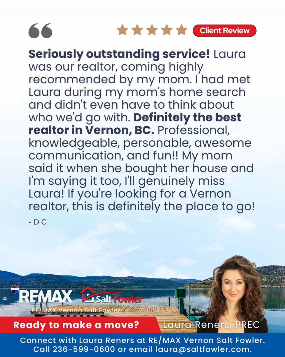 SaltFowlerBC's tweet photo. A review like this is something we’ll always be grateful for. 🌟 Thank you for your trust and your thoughtful words. ❤️

#JustAddSalt #SaltFowler #RemaxVernon #VernonBC https://t.co/YL44KLRKvS