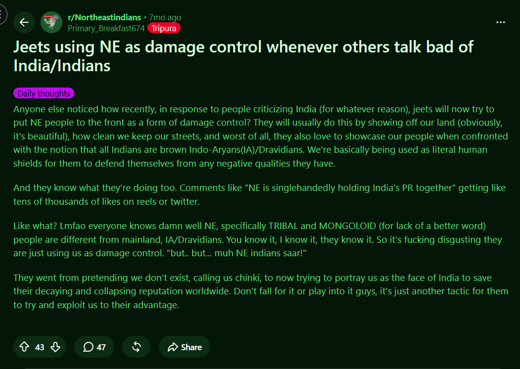 DeFrustratedOne's tweet photo. @Golden_Sutra @kittymerization it proliferates because the ambient toxic culture warring forces you to take a side or stay in a defensive crouch.

look at the northeast sub. the words spoken here and upvoted here illustrate a certain culture and feedback loop that tolerate if not outright support such mindsets https://t.co/rAYsBC6lcj