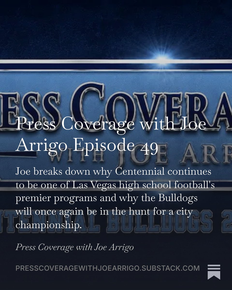 JoeArrigo_'s tweet photo. Press Coverage with Joe Arrigo Episode 49:

On this episode of Press Coverage (@pcwithjoearrigo): Joe breaks down why @LVCen10football continues to be one of Las Vegas high school football's premier programs and why the Bulldogs will once again be in the hunt for a city championship.

https://t.co/oZEIMgafN2

#702HSFB #LasVegasHighSchoolFootball #HighSchoolFootball #HighSchoolFootballPreview