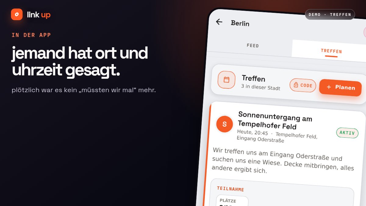 getLinkUpApp's tweet photo. Jemand hat einen Ort und eine Uhrzeit gesagt. Plötzlich war es kein „müssten wir mal“ mehr. https://t.co/VTVQmxmDmw
#urlaub #treffpunkt #treffen #freunde #trip https://t.co/p8l1Oo7Xf3