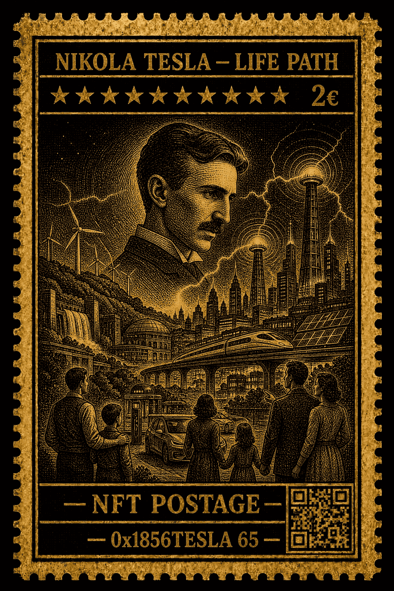 misterwymuseum's tweet photo. @Mimiiben1 The answer is 5! ⚡

Solving this was fun, but seeing Tesla's genius on the wall reminded me of another tribute to his legacy — this gold-engraved digital stamp of his Life Path, which is currently preserved in my digital museum. Truly a visionary! 🏛️ https://t.co/FkP3ZDGAl2