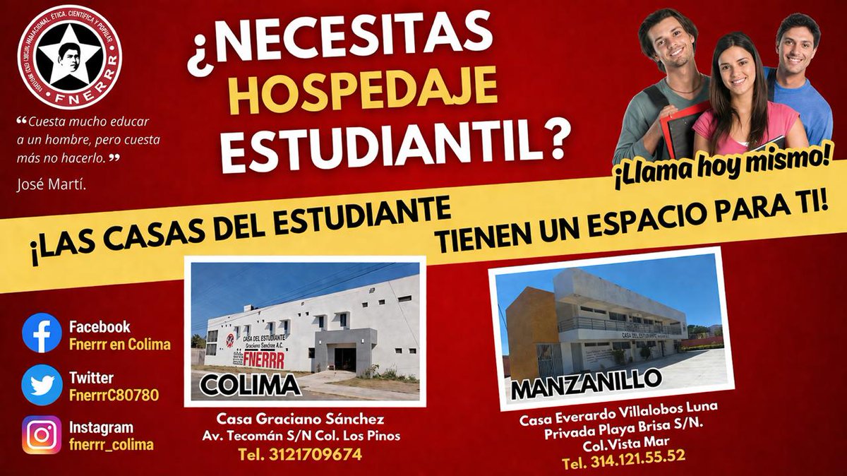 ItzelRojas33's tweet photo. 🎓 ¿Vas a estudiar en Colima o Manzanillo?

#CasasDelEstudianteColima ofrece:

✅ Hospedaje en Colima y Manzanillo
✅ Habitaciones cómodas
✅ Cocina y comedor equipados
✅ Internet y salas de estudio

📲 Solicita más información por WhatsApp:      

314 121 5552 https://t.co/L3vkGYEVpu