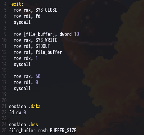 sudox7's tweet photo. recreated a minimal version of the Unix cat utility in x86-64 assembly https://t.co/fff7fueN9B