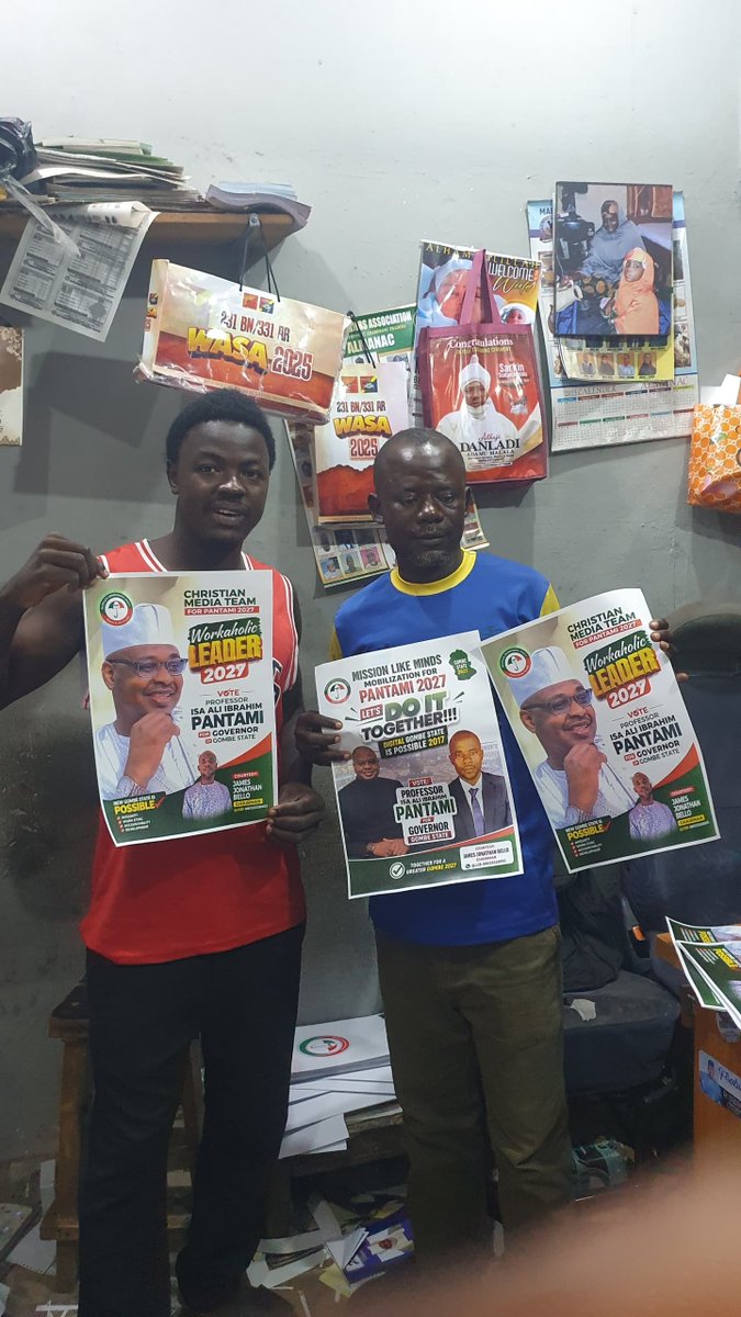 Danmasani_Gombe's tweet photo. The Christian Media Team for Pantami 2027 has commenced the production of campaign posters in support of @ProfIsaPantami's governorship aspiration for Gombe State in the 2027 election.

The initiative is being coordinated by the Chairman of the team, Mr. James Jonathan Bello.

Together, we build a better Gombe. Together, we promote hope, unity, and development.