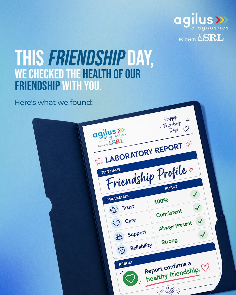 agilusDx's tweet photo. This National Friendship Day, thank you for making Agilus Diagnostics a trusted companion in your health journey. We're committed to being by your side, today and always.

#AgilusDiagnostics #SRLDiagnostics #NationalFriendshipDay https://t.co/34NEaco6Gv