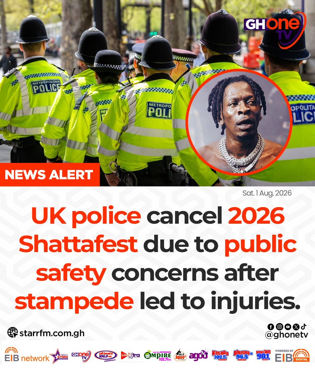 ghonetv's tweet photo. UK police cancel 2026 Shattafest due to public safety concerns after stampede led to injuries...

#GHOneNews #EIBNetwork
#GHOneTV #NewsAlert https://t.co/4w9Cf3WdrX