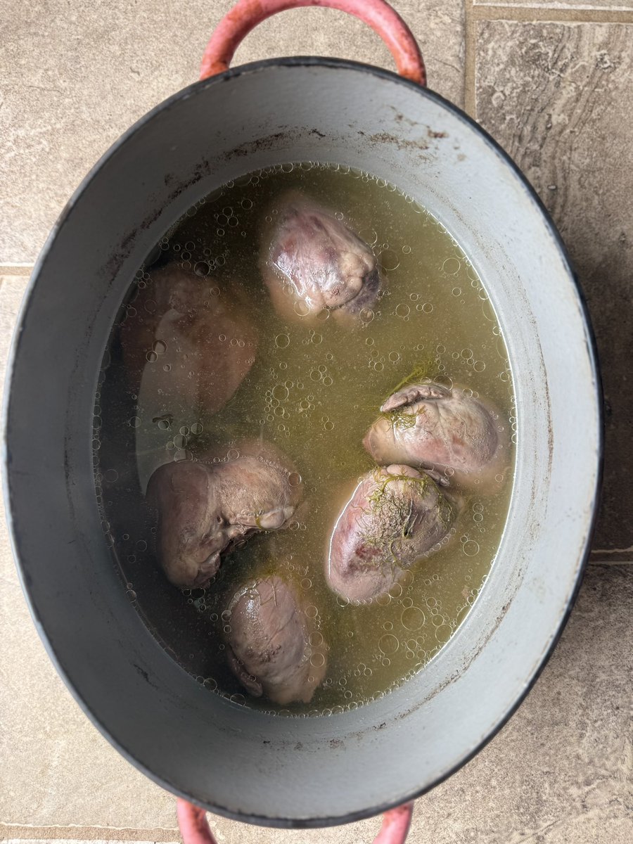 farmer_ash_'s tweet photo. Heart is my favorite organ meat to eat regularly since you don’t go crazy overboard in retinol while getting a ton of B vitamins, iron, zinc, copper, & CoQ10. 

Pork heart is my favorite since it has a more mild taste relative to beef heart. It’s also ~4X higher in Vit B1. 

My favorite way to cook it is a low & slow braise in a Dutch oven. Then eat it in a soup 😊