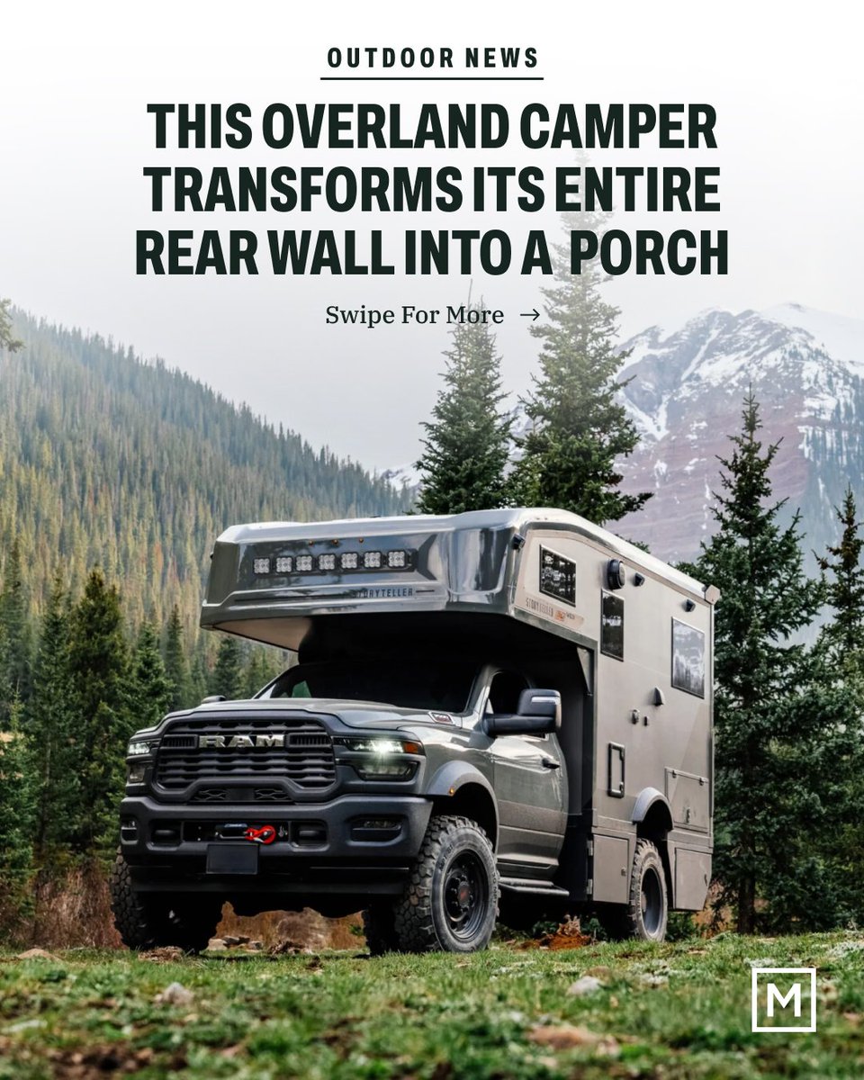 themanualguide's tweet photo. Most campers give you a view through a window. This one gives you an entire back porch. Storyteller Overland's new GXV WILD transforms its rear wall into a fold-down deck, creating the perfect spot to enjoy your… #Overlanding #AdventureTruck #OffGrid #Camping #TruckCamper https://t.co/lX31YUhQvx