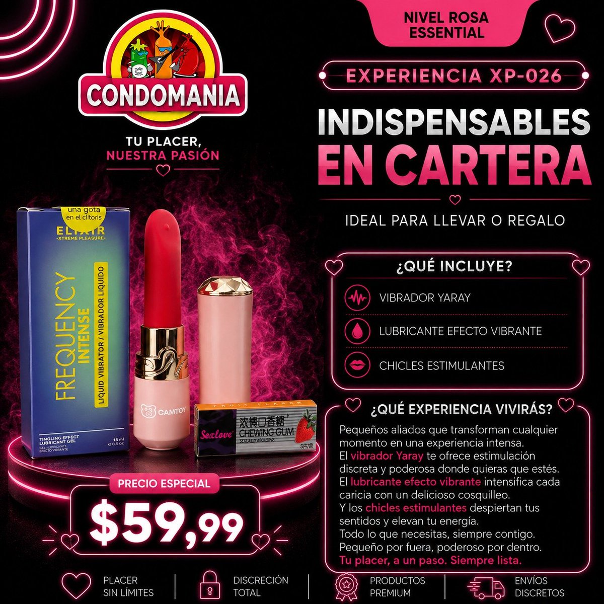 CondomaniaEC's tweet photo. Hay nuevos Kits, pero este se lleva flores, un vibrador discreto, unos chicles estimulantes y un vibrador líquido; son los indispensables de una cartera, consigue el tuyo y llévalos dónde sea. 🤤🔥🫣👌 https://t.co/itQZfds0xz