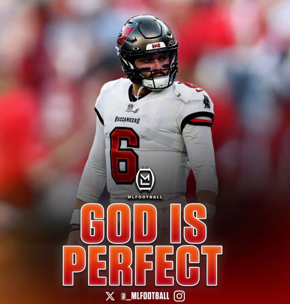 MLFootball's tweet photo. POWERFUL: #Bucs star quarterback Baker Mayfield talks about how GOD is perfect 🙏
 
“Jesus is grace, is perfection. Somebody that sacrificed everything— that gave us this opportunity to live life”

“For me; when you say he’s your lord and savior, you proclaim it whenever you can” https://t.co/7cAlfwTiXV