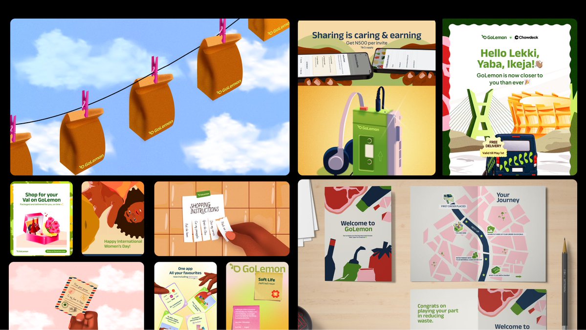 celesteojatula's tweet photo. It was love through and through consulting for the cofounders, working on expanding the brand, elevating the illustration style and creative directing   @eyibayo 

More personally, I am eternally grateful for  supporting my show “Alo live from a familiar place” @golemonhq 💚 https://t.co/QvJQOimGTm