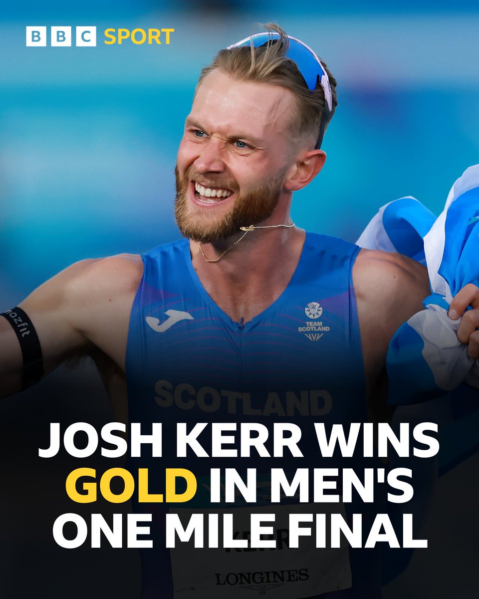 BBCSport's tweet photo. Was it ever in doubt?! 💥

Just 14 days after setting a new record in the mile, Josh Kerr grabs the gold medal at the Commonwealth Games 👏🏴󠁧󠁢󠁳󠁣󠁴󠁿 https://t.co/jagYh8YYTM