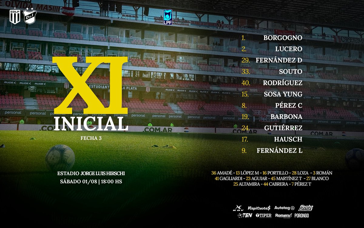 ClubDefensayJus's tweet photo. ¡Los 11 iniciales para enfrentar a Estudiantes por la #Fecha3 del #TorneoClausura Mercado Libre 2026!
📺 Seguilo en vivo por ESPN Premium. Suscribite al pack fútbol en https://t.co/KLbpJ9vH8r
#VamosDefe🔰 https://t.co/ZVRlB83UBC