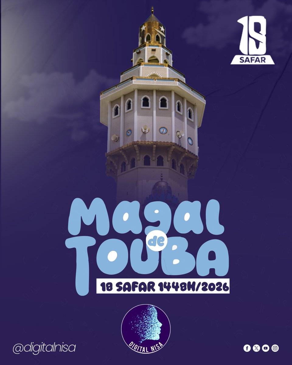 DigitalNisa's tweet photo. 𝗕𝗼𝗻 𝗠𝗮𝗴𝗮𝗹 𝗱𝗲 𝗧𝗼𝘂𝗯𝗮
En ce jour de foi, de paix et de gratitude, Digital Nisa souhaite à toute la communauté mouride un excellent Magal de Touba.
Bon Magal de Touba à toutes et à tous ! 🌙🤍
#BonMagal #Touba #SerigneTouba #DigitalNisa #Paix #Foi #Sénégal https://t.co/KcCk1HyG6Y