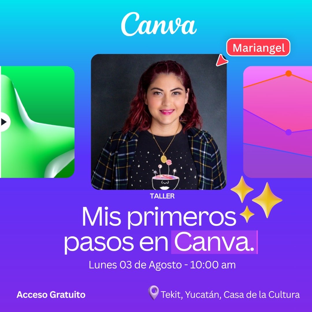 mariangelmx's tweet photo. Me emociona compartir que impartiré mi primer taller presencial como Canvassador 🫰🏻❤️😎 

En Tekit, Yucatán 
📆Lunes 03 de Agosto 
⏰ 10:00 am 
@canva 

Registro ▶️ https://t.co/rSLF0PR4k2 https://t.co/Y7INoxxviu
