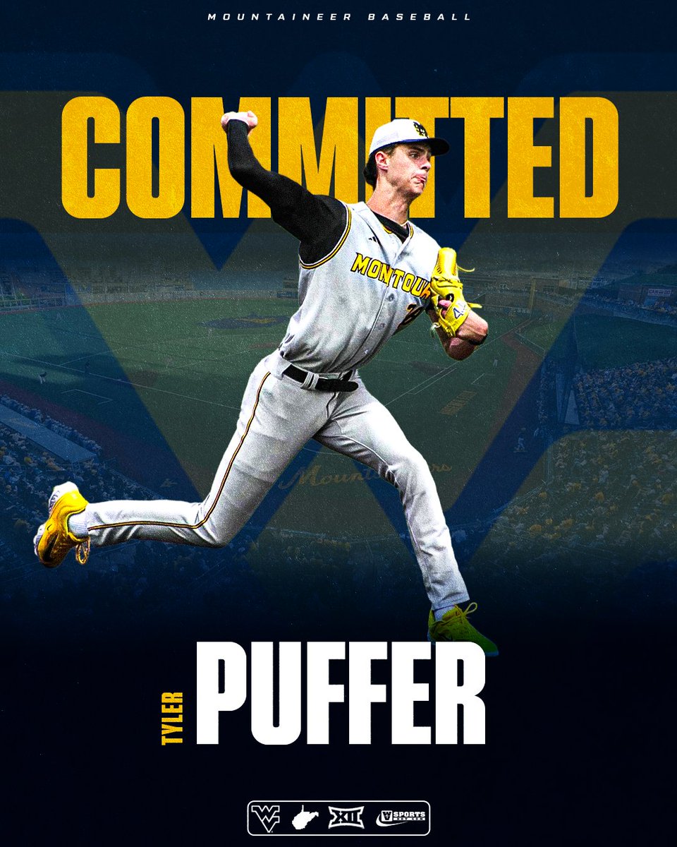 WVSportsDotCom's tweet photo. The Mountaineers have another towering arm in the fold. 

#WVU landed a commitment from 2028 Pennsylvania RHP Tyler Puffer, a 6-foot-8 prospect whose fastball has climbed to nearly 90 mph this summer as his stock continues to rise.

More here 👉 https://t.co/u5SqqjLMXu https://t.co/01Ba7q8JYQ