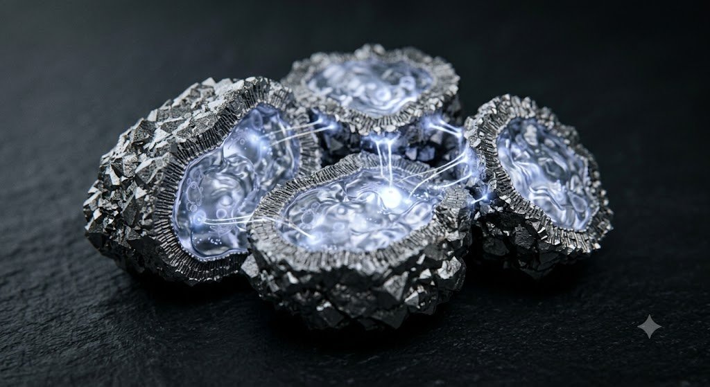 BabaHiromov's tweet photo. A material that mimics a living cell: a rigid outer shell like a membrane, and a fluid inner core — like cytoplasm — that reorganizes itself at the atomic level whenever the system running on it needs a new physical structure to function. https://t.co/aTFkL9MJR5