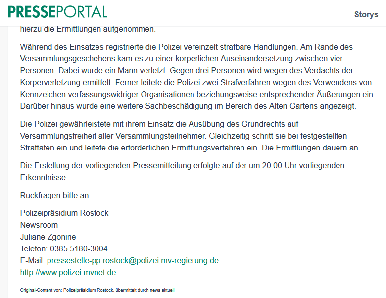 Walnusskipferl's tweet photo. @Lillikarina2022 @BRechercheteam Die Pressemitteilung der Polizei: 

"Polizeipräsidium Rostock
POL-HRO: Versammlungsgeschehen in #Schwerin - Polizei sichert mehrere Versammlungen ab"

"[...] kam es zu einer körperlichen Auseinandersetzung zwischen vier Personen."

https://t.co/CB587jiK5a

#SN0108 https://t.co/PX4Ip3QneG