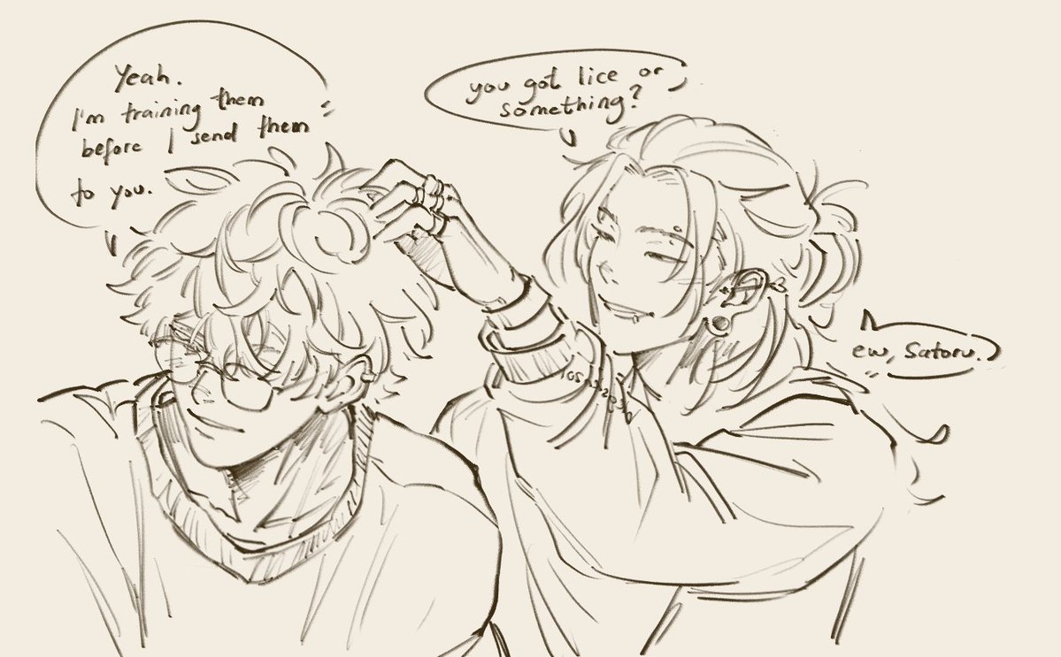bkgskn201's tweet photo. Mid doodling something else but I had to stop and sketch this out, it seemed important for some reason!

#gojo #geto https://t.co/jZTt1hVxCE