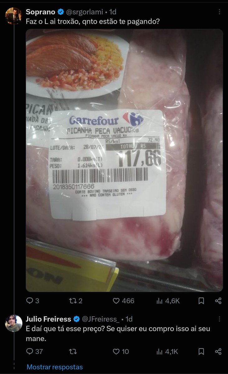 Nappli2's tweet photo. @JFreiress_ Quando fala do preço da carne kkkkkkk https://t.co/SwV9IUgYzJ