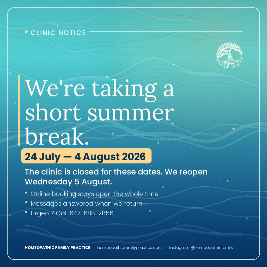 HFPInsider101's tweet photo. We're taking a short summer break.
24 July — 4 August 2026
#HFP #HomeopathicFamilyPractice #ClinicUpdate #TorontoClinic https://t.co/mNJlQsdLWz