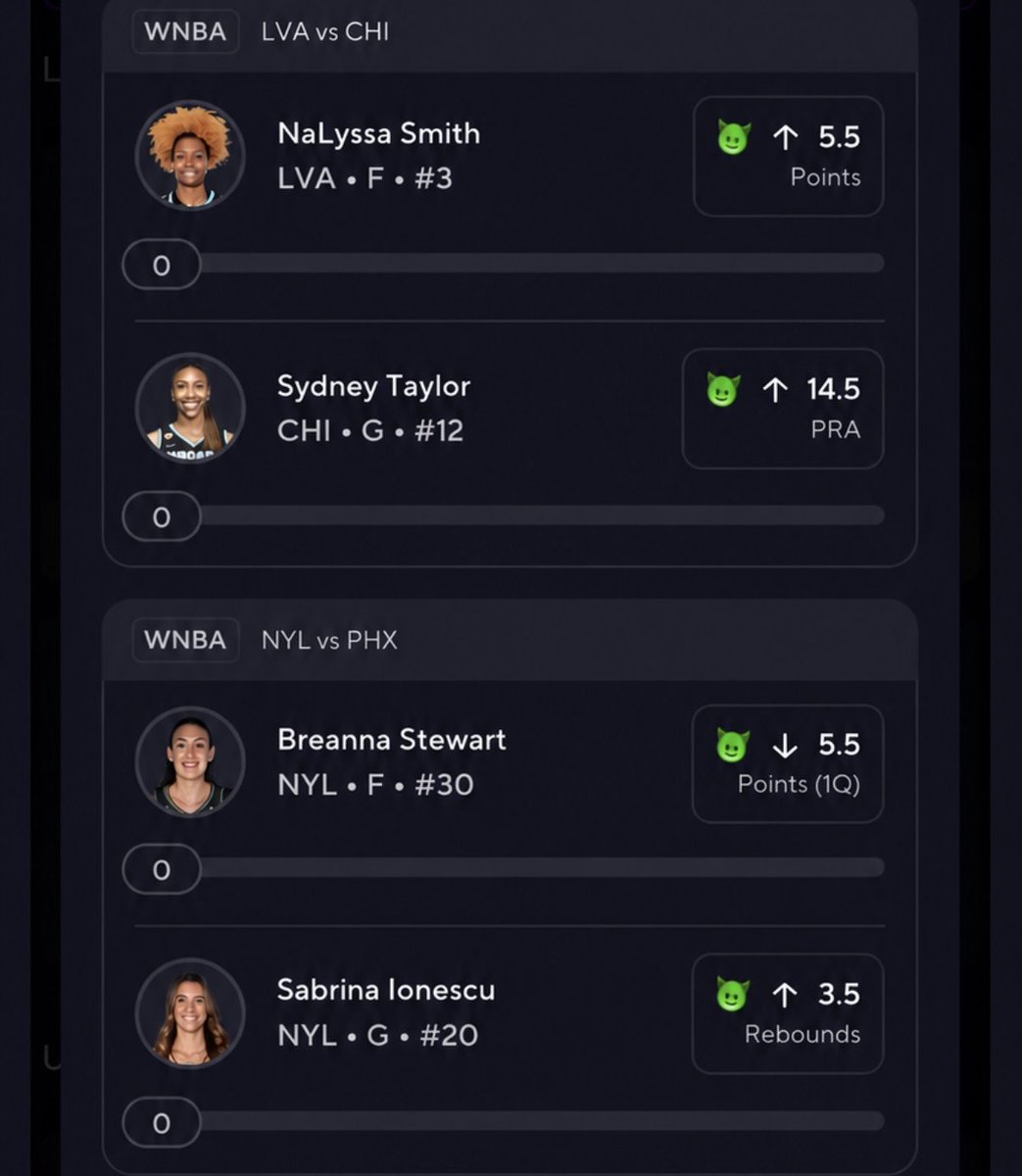 GoblinGME's tweet photo. 🏀 4x sweat WNBA 💨

🏀 NaLyssa Smith O5.5 Points
🏀 Sydney Taylor O14.5 PRA
🏀 Breanna Stewart U5.5 1Q Points
🏀 Sabrina Ionescu O3.5 Rebounds https://t.co/TEXuLZRrpX