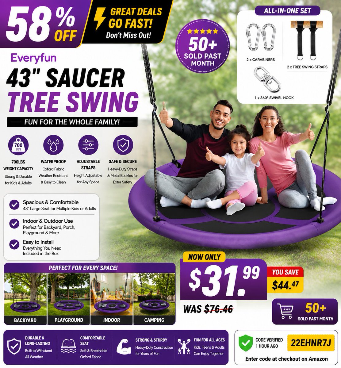AmazonBBZ's tweet photo. Everyfun Saucer Tree Swing

Only $31.99 (58% Off)
Use Code: 22EHNR7J

🔗 Link: https://t.co/xUgi563RZe https://t.co/bZwA1PIuwm