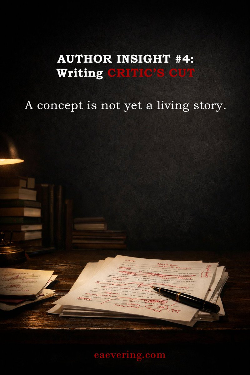 EAEveringX's tweet photo. Follow for more of my Author Insight posts on the making of CRITIC’S CUT. 
.
More: https://t.co/JT5O8NUtb2
. 
Visit https://t.co/RilxuoGPBf for more info. 
. 
#CriticsCut #EAEvering #creativewritingtips #experttips #authorinsight https://t.co/PSup50px9J