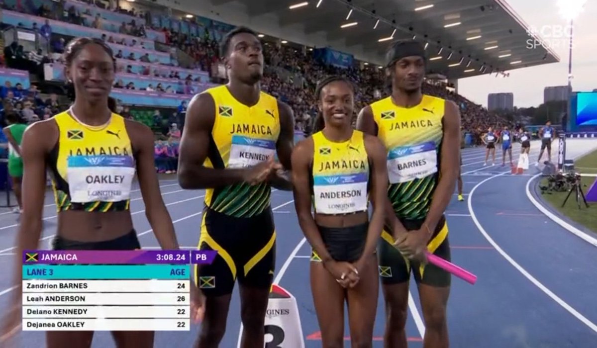 Tweeterfinger1's tweet photo. 400m Commonwealth Games Champion DEJANEA OAKLEY 🇯🇲  with a BRILLIANT, PHENOMENAL anchor to secure the win for Jamaica 🇯🇲!!!!🤯🤯🤯🤯

Fantastic finish to secure the GOLD in the mixed 4x400m relay!!! 🥇 https://t.co/wkMcTJFleV