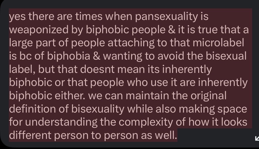 trashdollll's tweet photo. @HoneydewHeart the microlabel itself is not biphobic. not all bisexuals fit the “attracted to people regardless of gender,” some have preferences or exceptions that make that definition not feel correct &amp; the microlabels helping people feel seen with their specific identity is not biphobic. https://t.co/XMo87NrZHI
