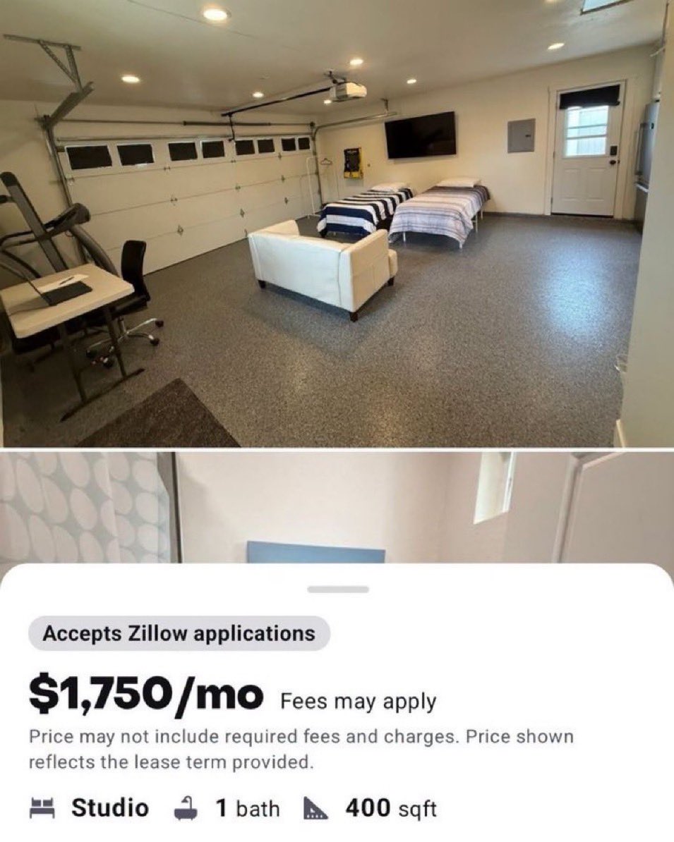 garyboomer58's tweet photo. My son is 32 and says he can’t afford to rent an apartment 

So I did what any loving dad would do 

Converted my garage to one for him to rent at just 1750/month 

Family first https://t.co/oK42o5Nm4f