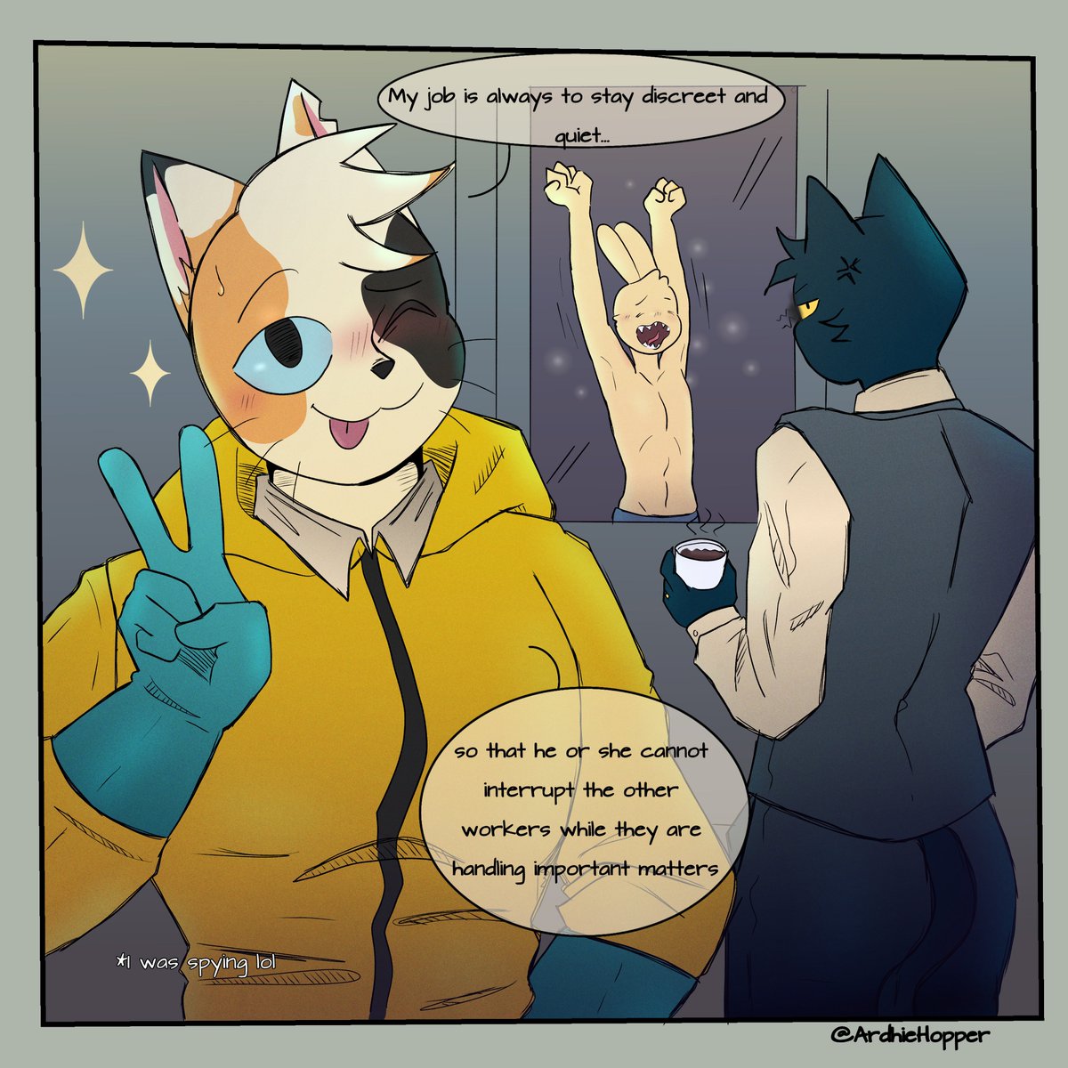 LaReChI69's tweet photo. Part Three (?)
I don't think this is going to end well for Sam... LMAO 
P.S. I like the JoJo reference
#animalhospitalanomoly
#hospitalanimal
#animalhospitalroblox
#robloxart #robloxfanart #bulletbunny https://t.co/VcTmviEoae