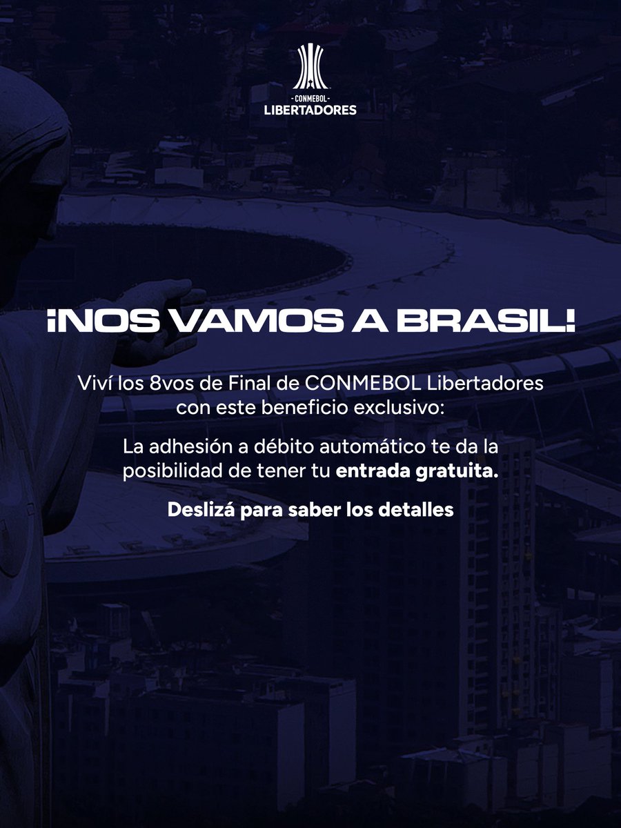 CSIRoficial's tweet photo. 🎟️ Beneficio exclusivo para los octavos de final IDA de la CONMEBOL Libertadores.

Si sos socio y adherís tu cuota al débito automático, accedés al beneficio de una entrada sin cargo para el encuentro frente a Fluminense en el Maracaná.

Si ya tenés adherido el débito automático, acercate a Secretaría del Club con tu pasaje a Brasil. Una vez verificada la adhesión, podrás acceder al beneficio y realizar el canje de tu entrada.

Además, si invitás a un amigo a asociarse mediante débito automático, ambos recibirán el beneficio de una entrada sin cargo. (Gestión exclusiva en Secretaría del Club).

Si todavía no sos socio, podés asociarte, adherirte al débito automático y acceder al mismo beneficio.

📲 Podés realizar la adhesión a través de Global Fan.

⚠️ Una vez adherido al débito automático, deberás realizar el canje de tu entrada cuando sea habilitado. Los cupos son limitados y el beneficio se asignará por orden de ingreso.

Cupos limitados: 1.500 entradas.